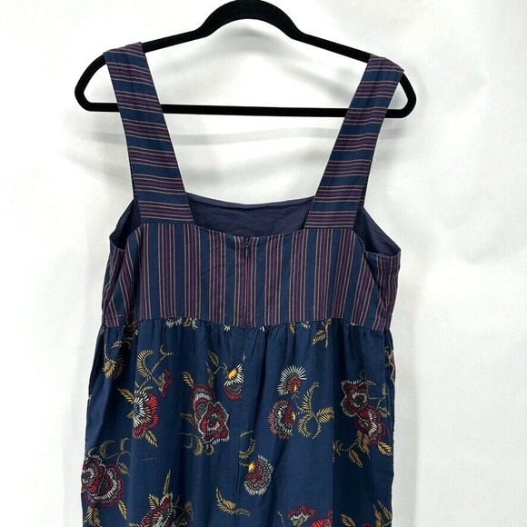Madewell x Warm Jumpsuit Wide Leg Size 10 Blue Floral Stripes Cottage Boho Comfy - Picture 4 of 9